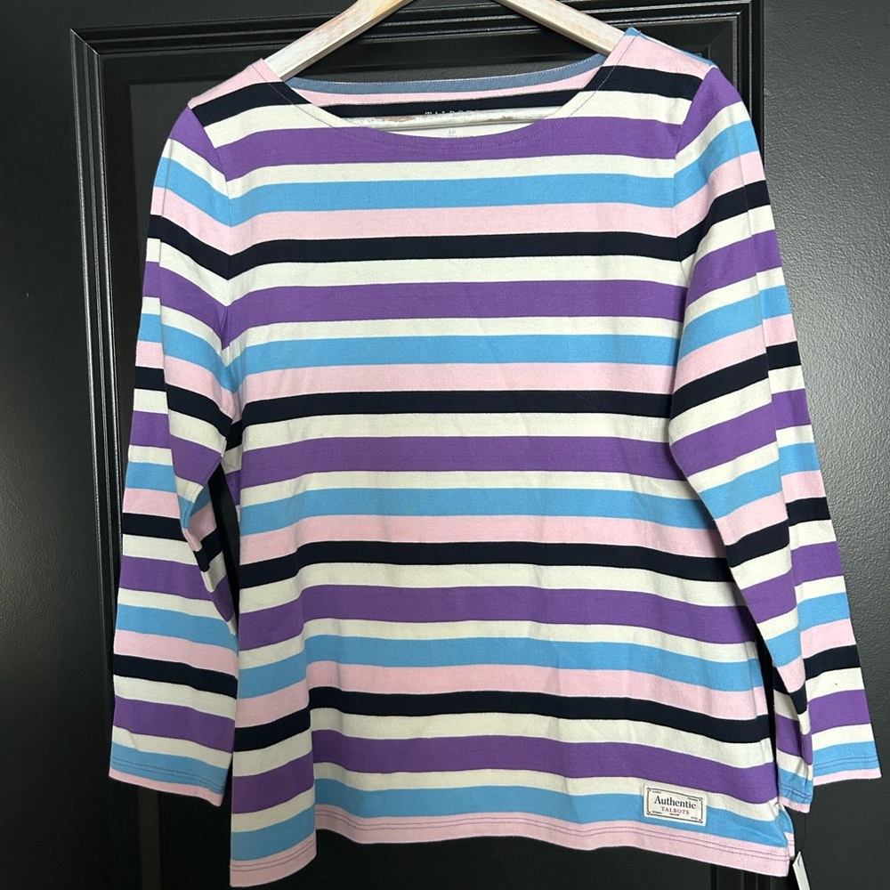 Talbots Multicolor Garden Striped Tee Petite Large NWT